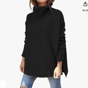 Black Poncho Turtleneck Sweater